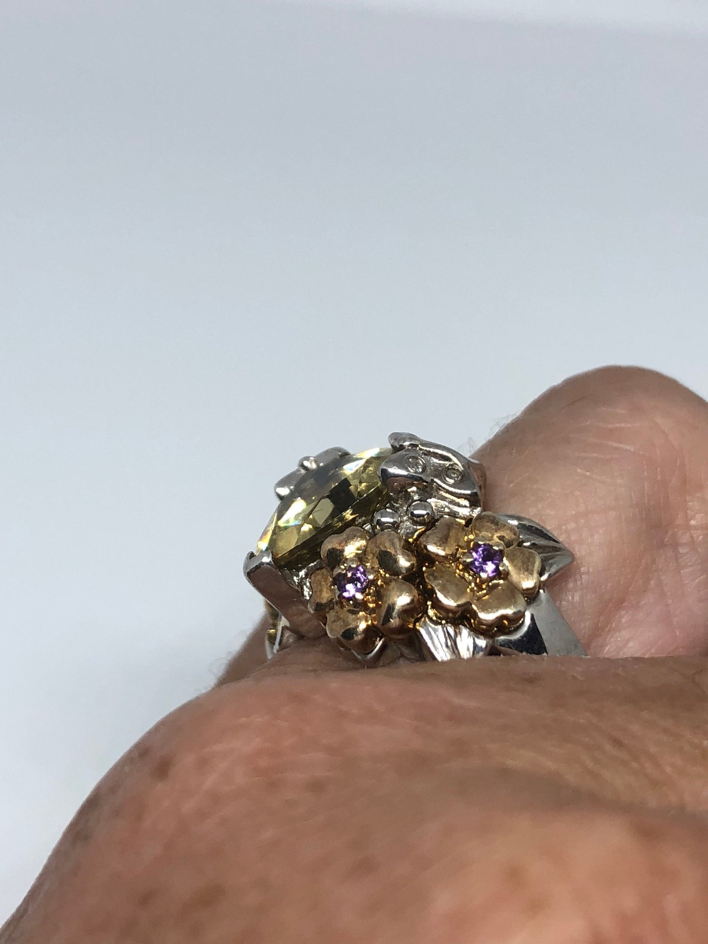Vintage Handmade Golden Lemon Genuine Citrine 925 Sterling Silver Gothic Ring