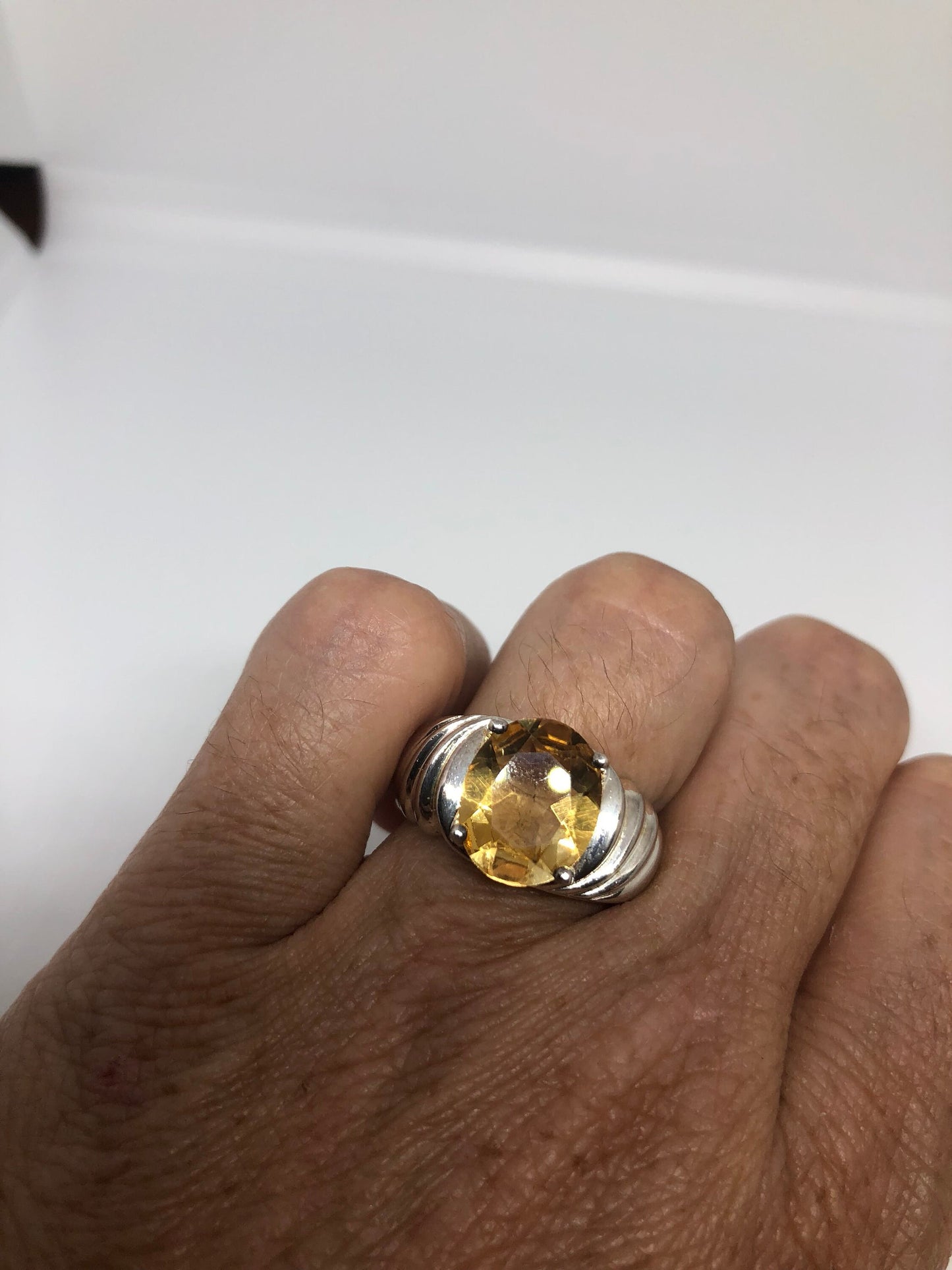 Vintage Handmade Golden Lemon Genuine Citrine 925 Sterling Silver Gothic Ring
