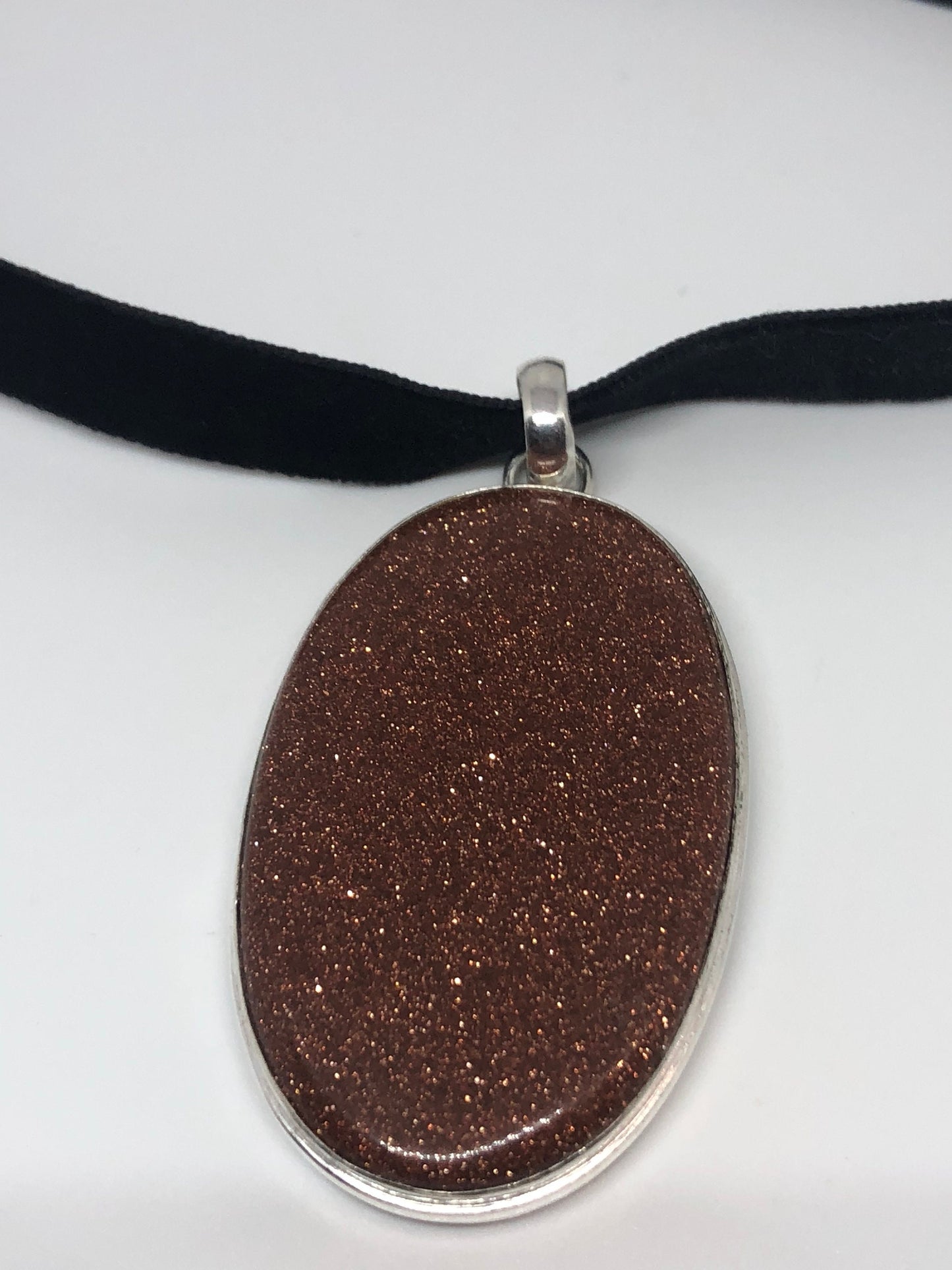 Vintage Golden Sandstone Choker Goldstone Silver Necklace