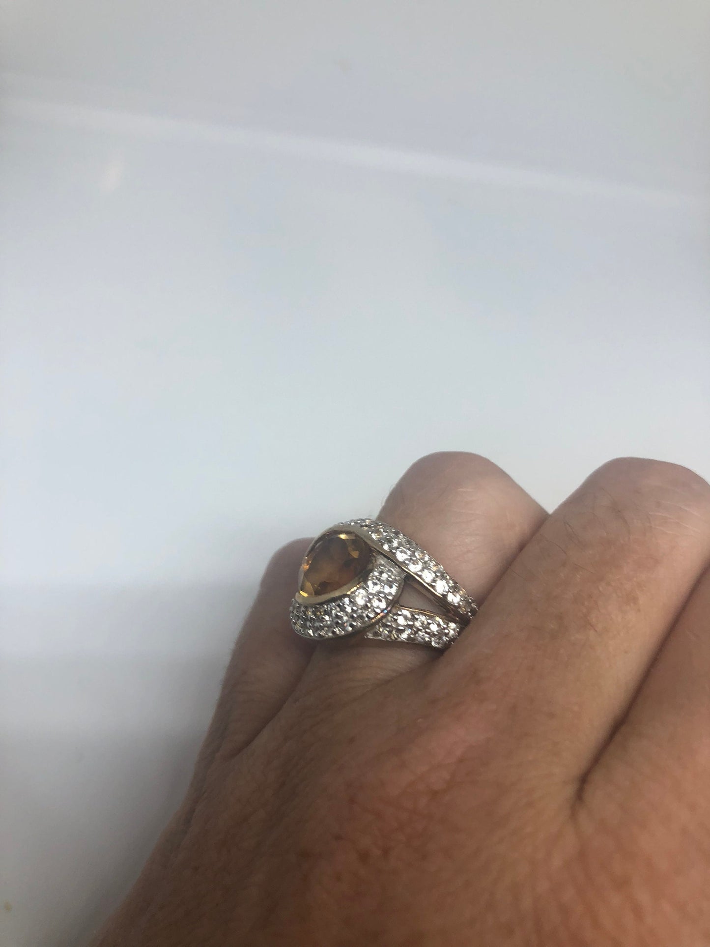 Vintage Handmade Golden Genuine Citrine 925 Sterling Silver Gothic Ring