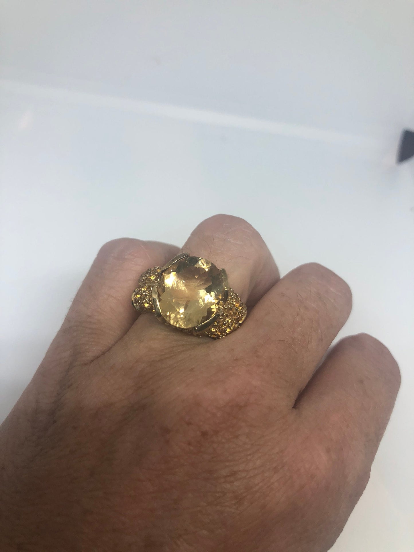 Vintage Handmade Golden Genuine Citrine 925 Sterling Silver Gothic Ring