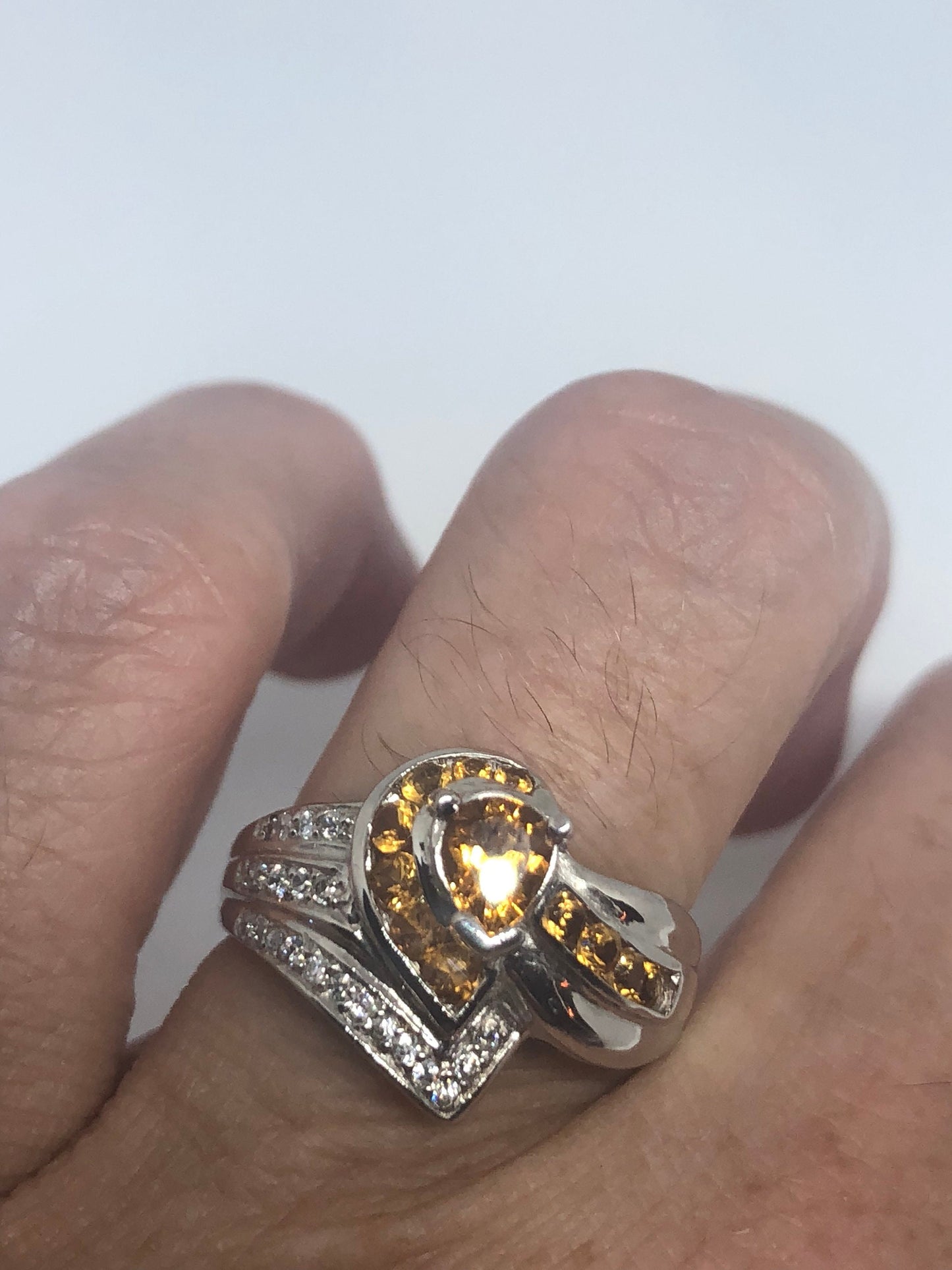 Vintage Handmade Golden Genuine Citrine 925 Sterling Silver Gothic Ring