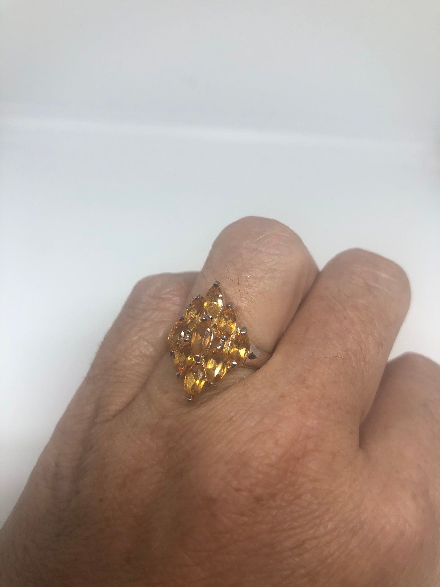 Vintage Handmade Golden Genuine Citrine 925 Sterling Silver Gothic Ring