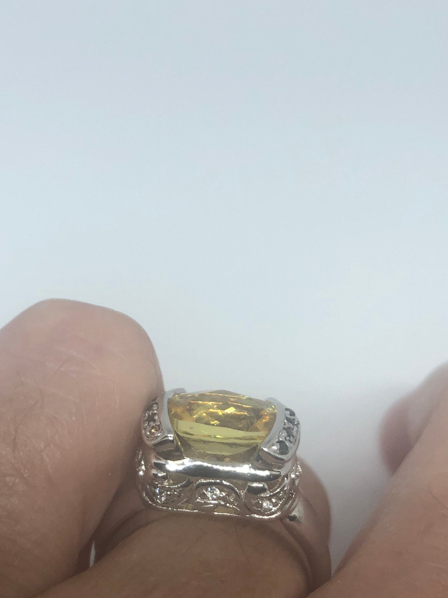Vintage Handmade Golden Genuine Citrine 925 Sterling Silver Gothic Ring