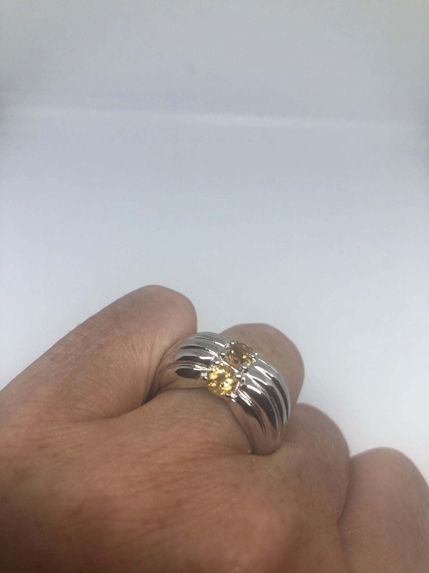 Vintage Handmade Golden Genuine Citrine 925 Sterling Silver Gothic Ring