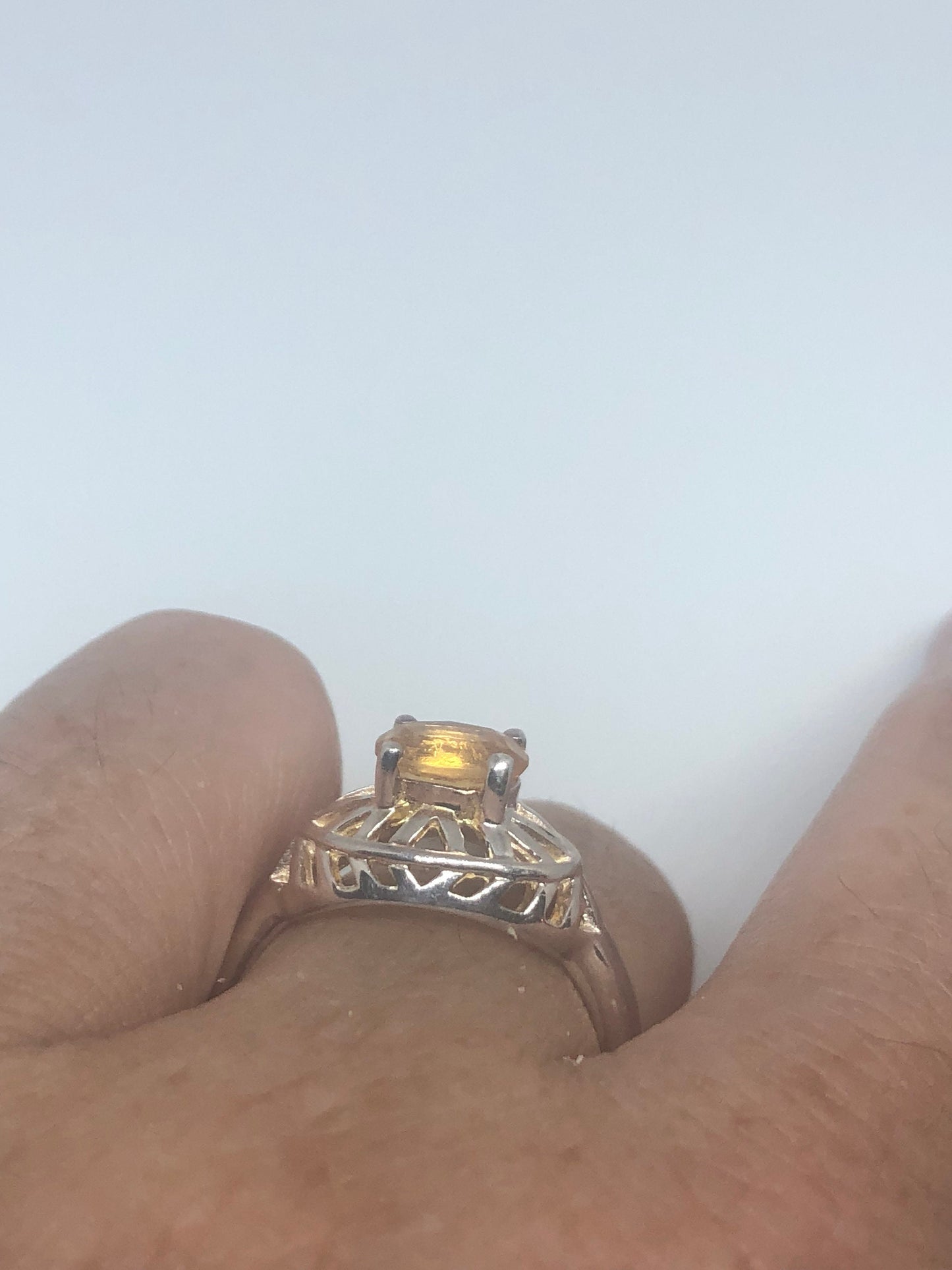 Vintage Handmade Golden Genuine Citrine 925 Sterling Silver Gothic Ring