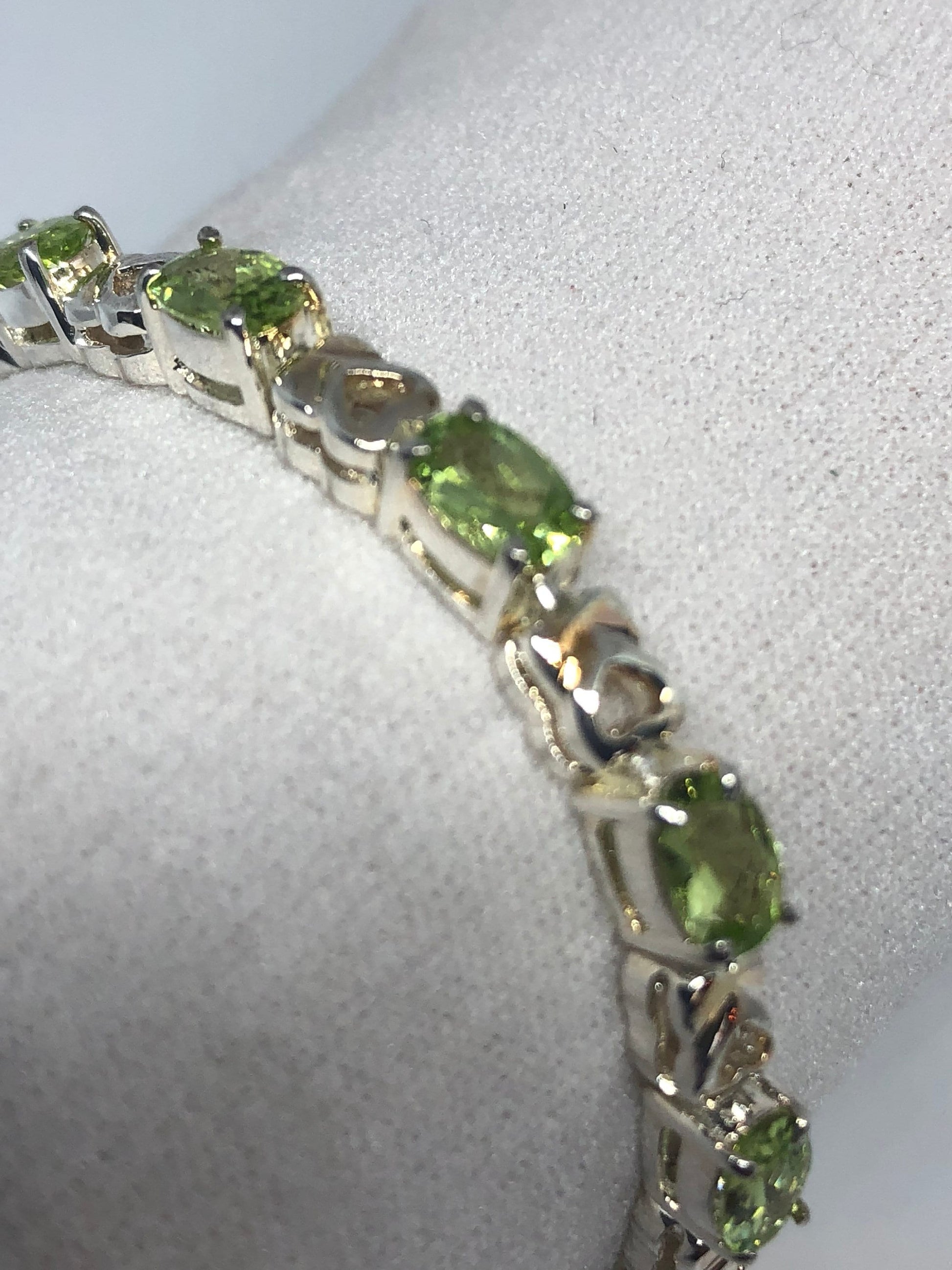 Vintage Green Peridot 925 Sterling Silver Tennis Bracelet