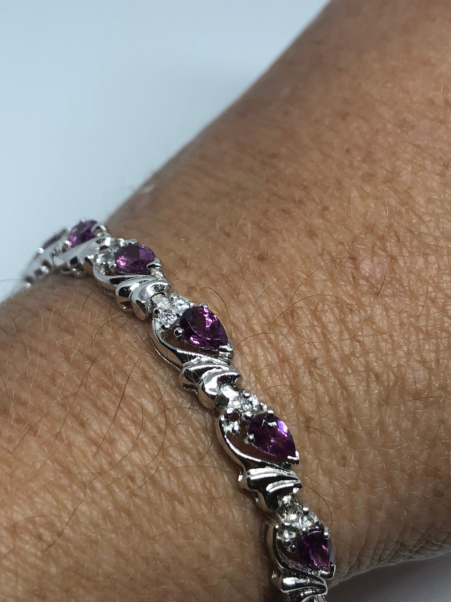 Vintage Handmade Pink Tourmaline 925 Sterling Silver Tennis Bracelet