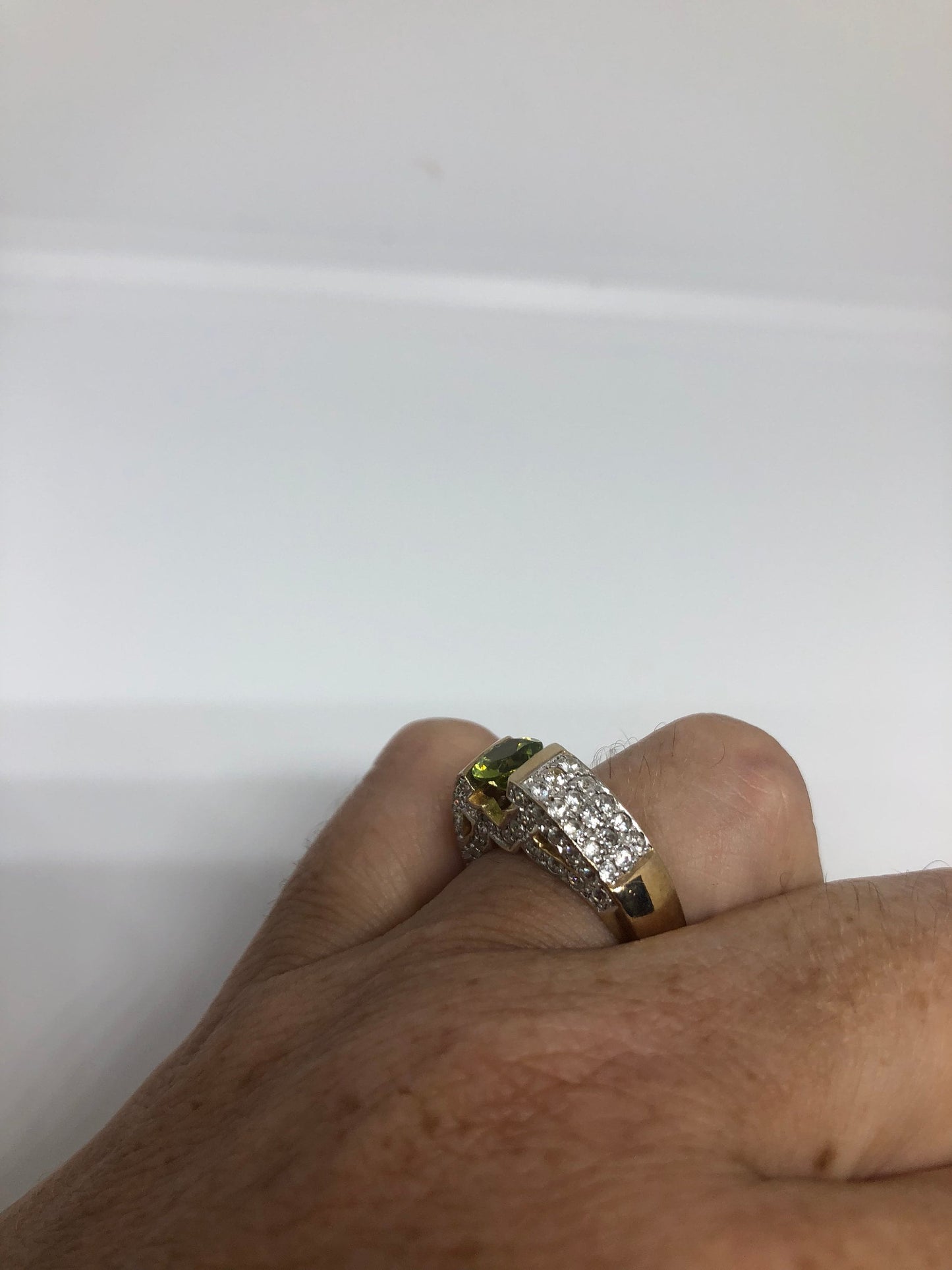 Vintage Handmade Genuine Green Peridot Filigree Setting Golden 925 Sterling Silver Gothic Ring