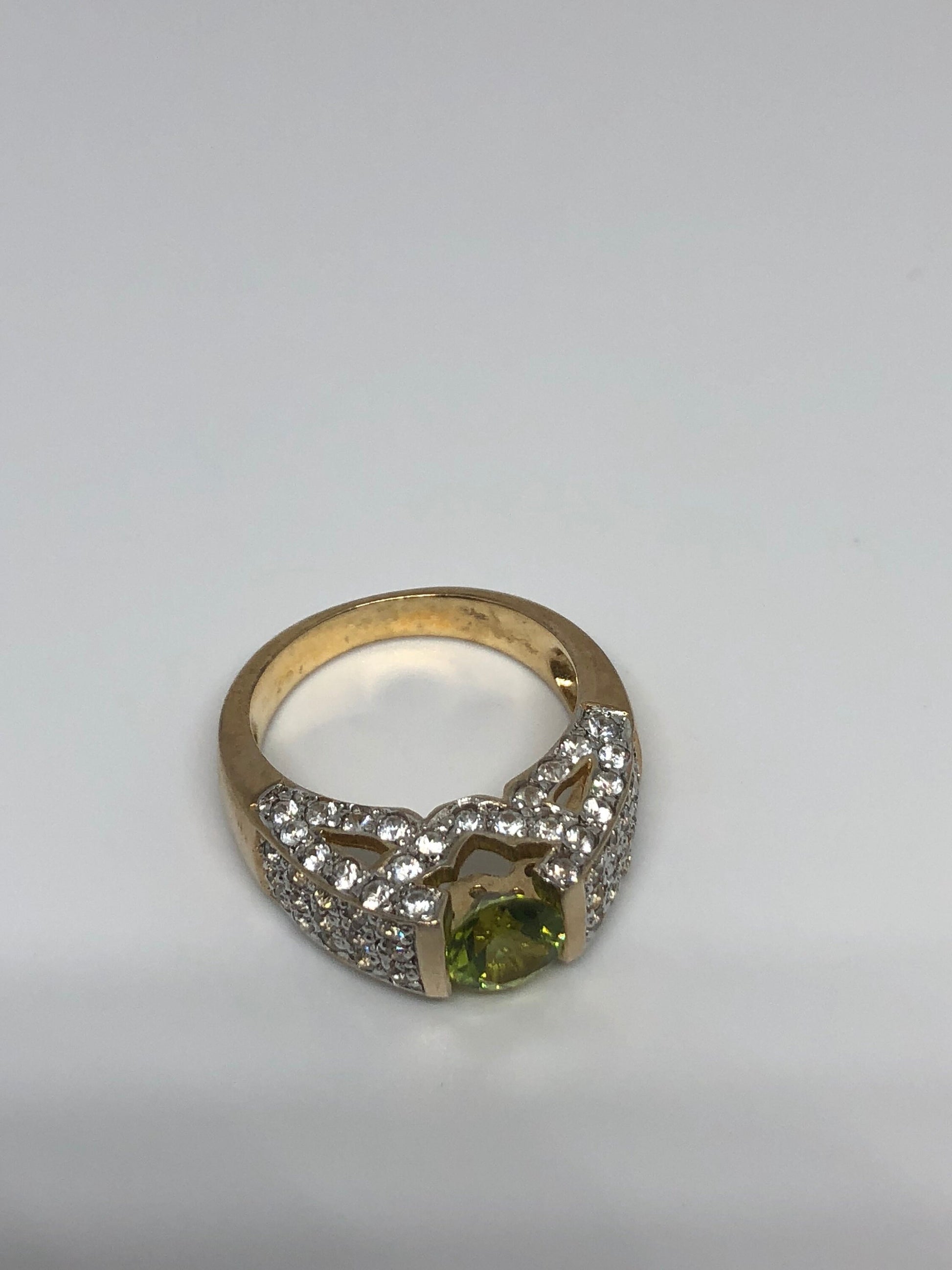Vintage Handmade Genuine Green Peridot Filigree Setting Golden 925 Sterling Silver Gothic Ring