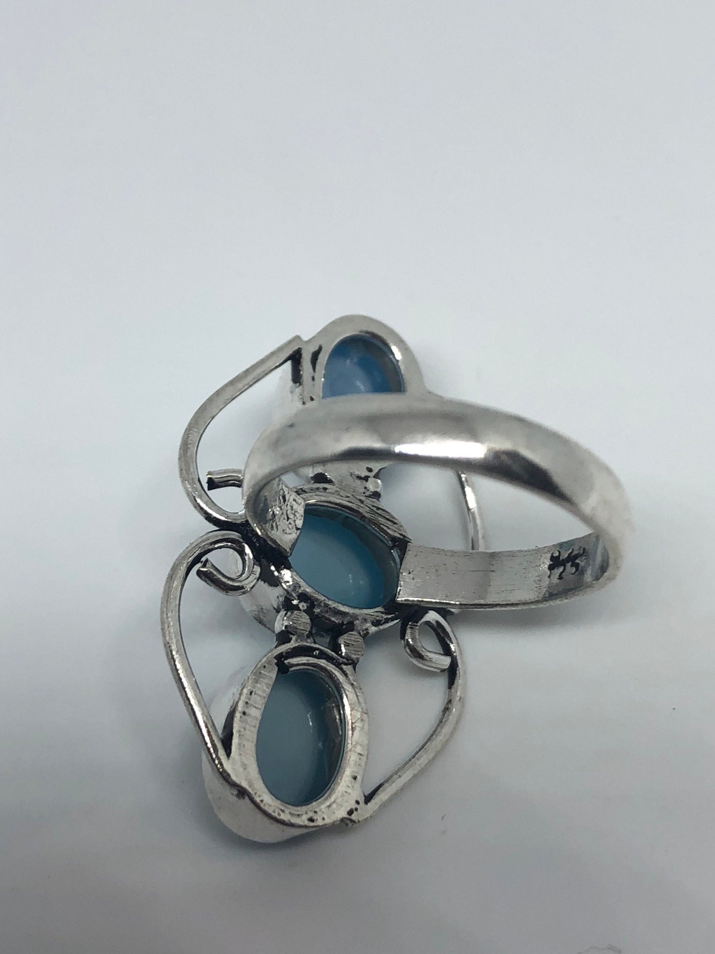 Vintage Genuine Blue Chalcedony an Inch Long Ring