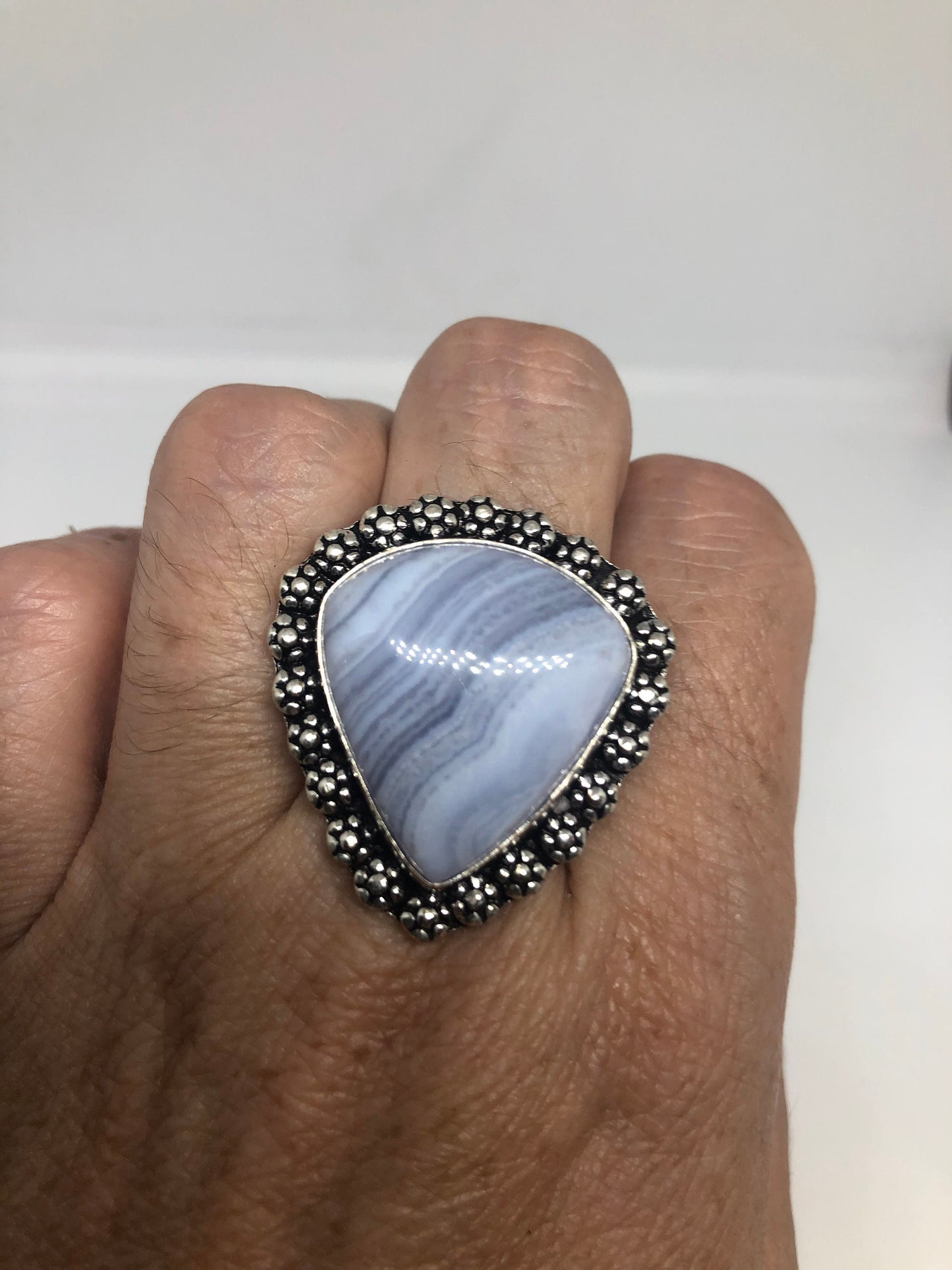 Vintage Genuine Blue Lace agate Silver Ring