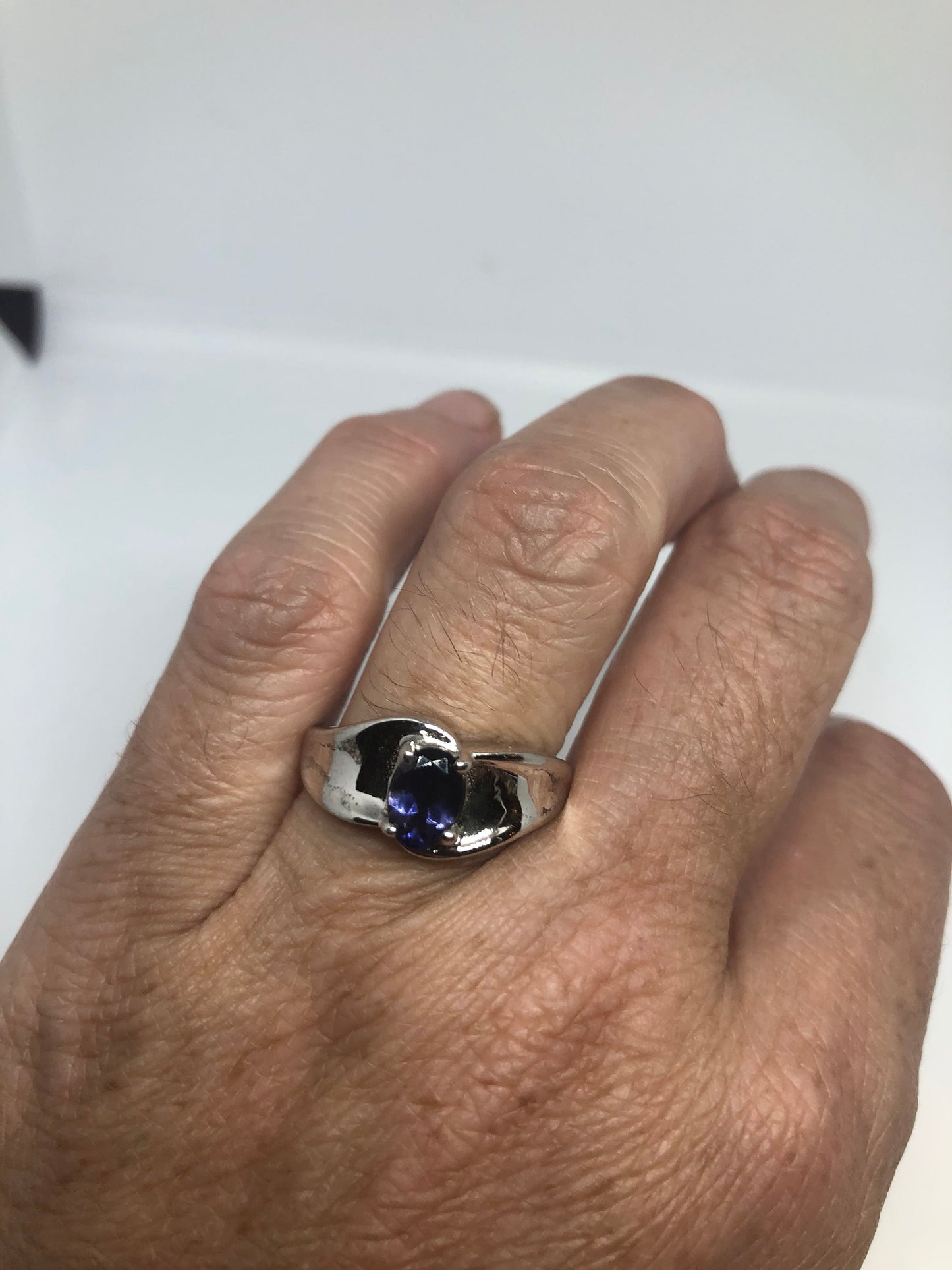 Vintage Handmade Genuine Blue Iolite 925 Sterling Silver Gothic Ring