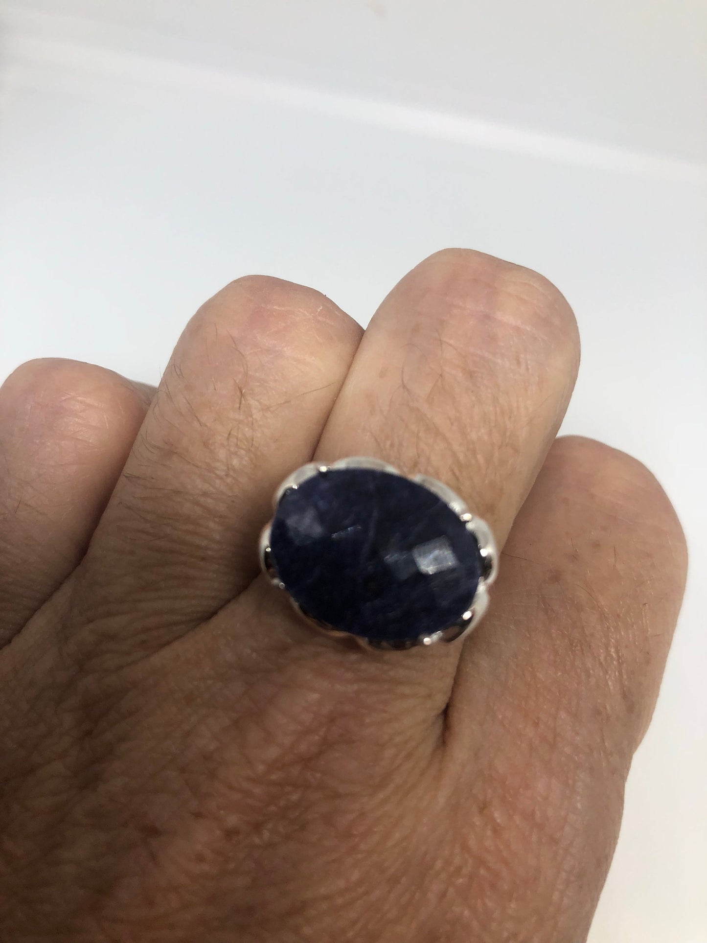 Vintage Handmade deep blue sapphire setting 925 Sterling Silver gothic Ring