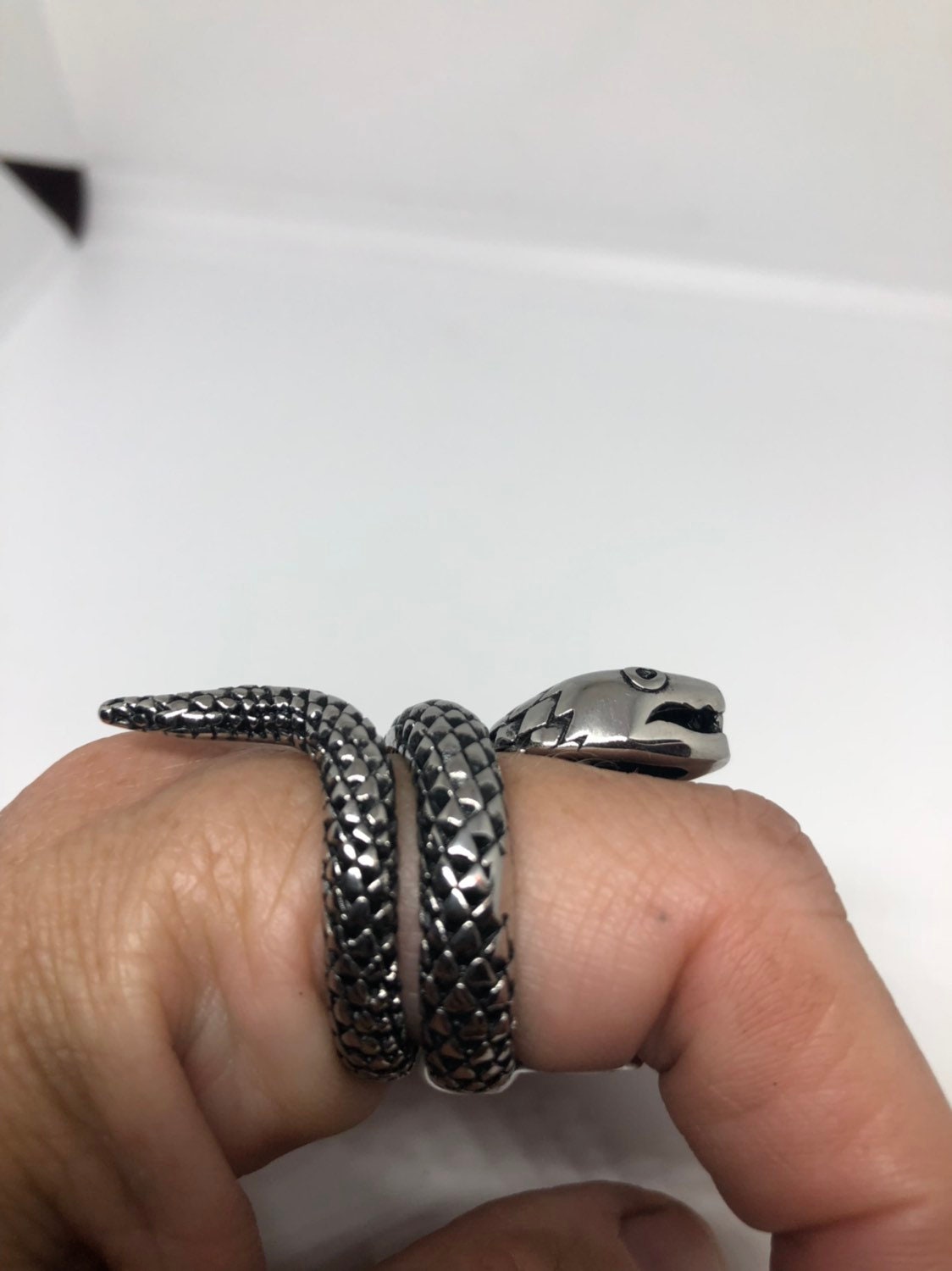 Vintage Gothic Silver Stainless Steel Snake Mens Ring