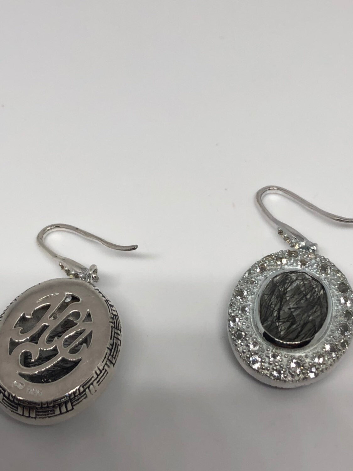 Vintage Genuine Faceted Tourmalie Quartz 925 Sterling Silver Deco Dangle Earrings