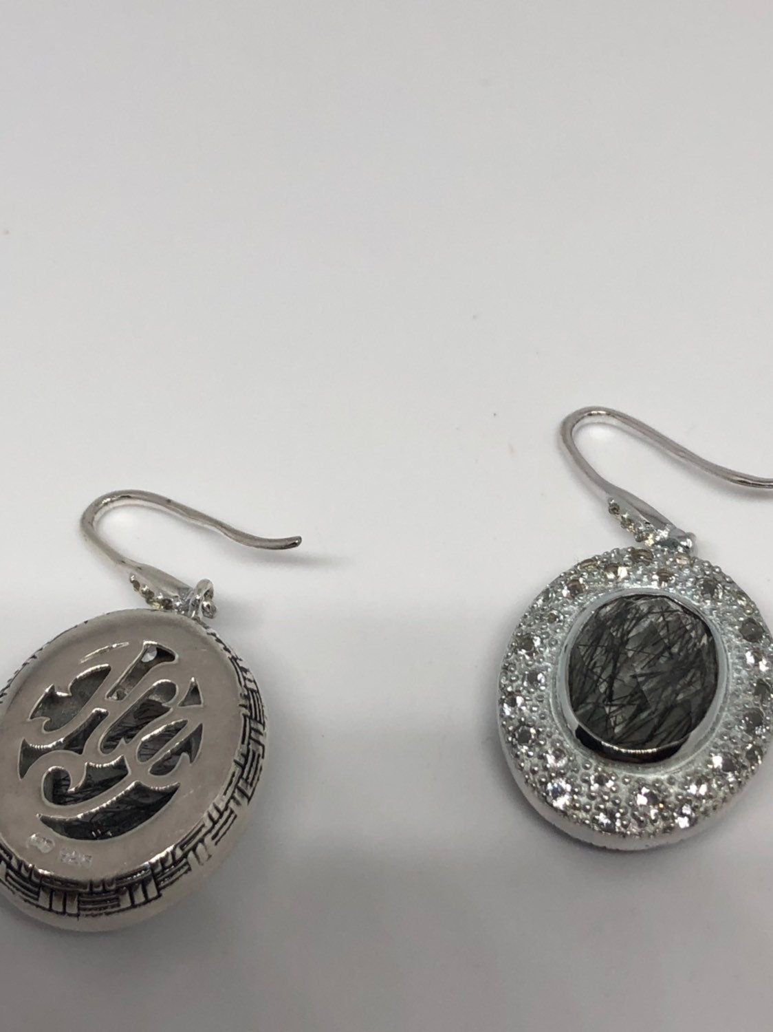 Vintage Genuine Faceted Tourmalie Quartz 925 Sterling Silver Deco Dangle Earrings