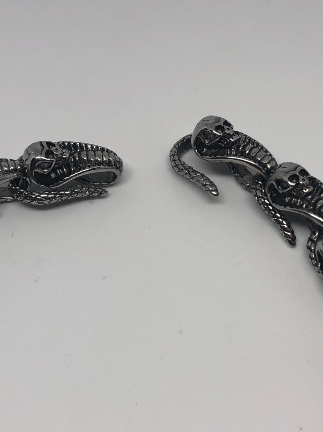 Vintage Handmade Silver Stainless Steel Gothic Cobra Snake Skull Necklace