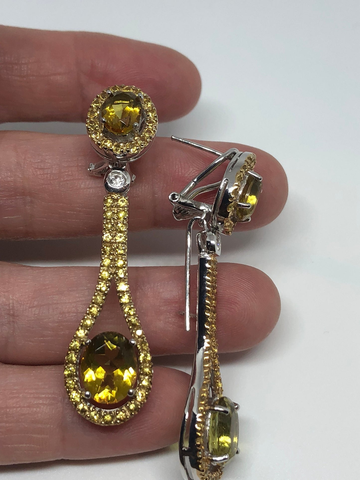 Vintage Mixed Genuine Lemon Quartz Citrine Gemstone Filigree 925 Sterling Silver Dangle Chandelier Earrings