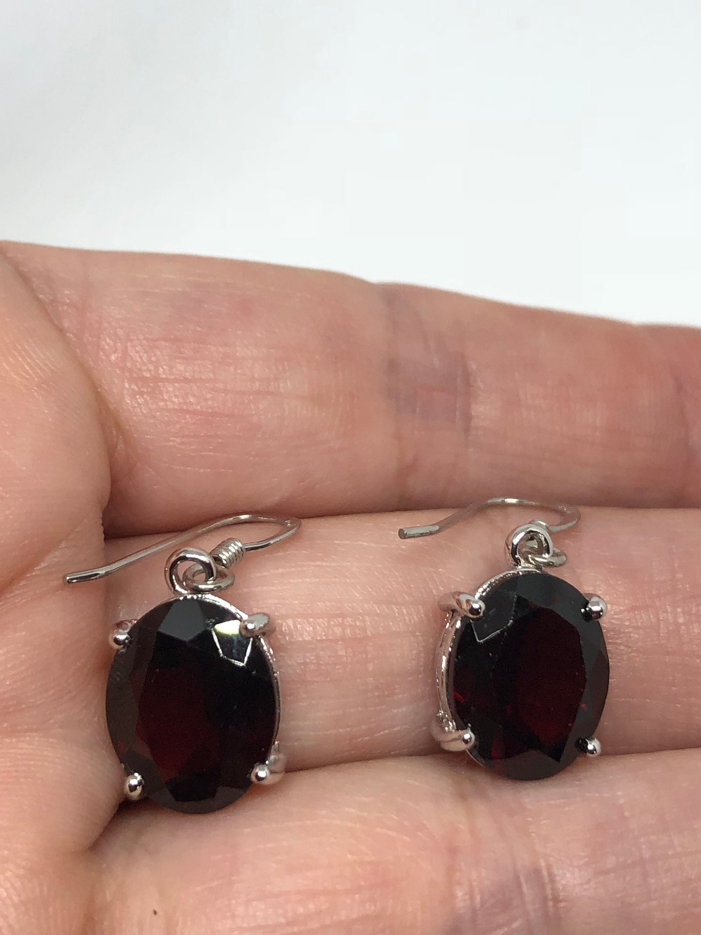 Vintage Bohemian Garnet Dangle Earrings 925 Sterling Silver