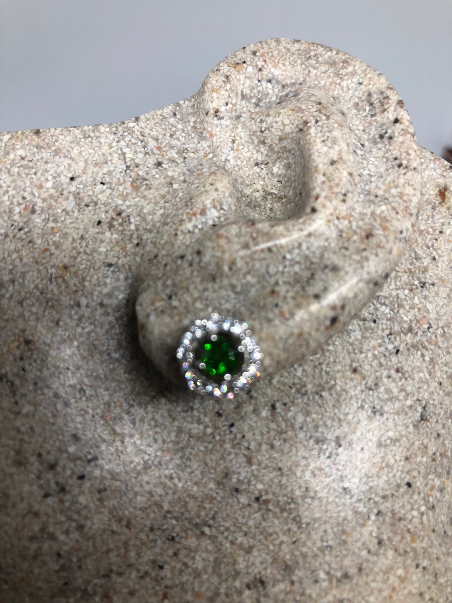 Vintage Green 925 Sterling Silver Green Chrome Diopside post button Earrings