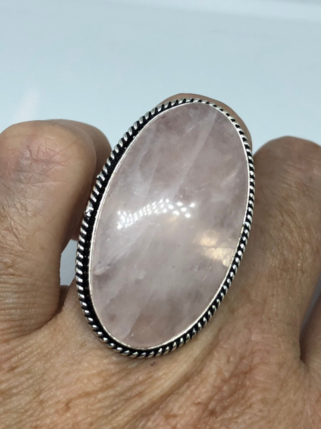 Vintage Genuine Rose Quartz Silver Ring