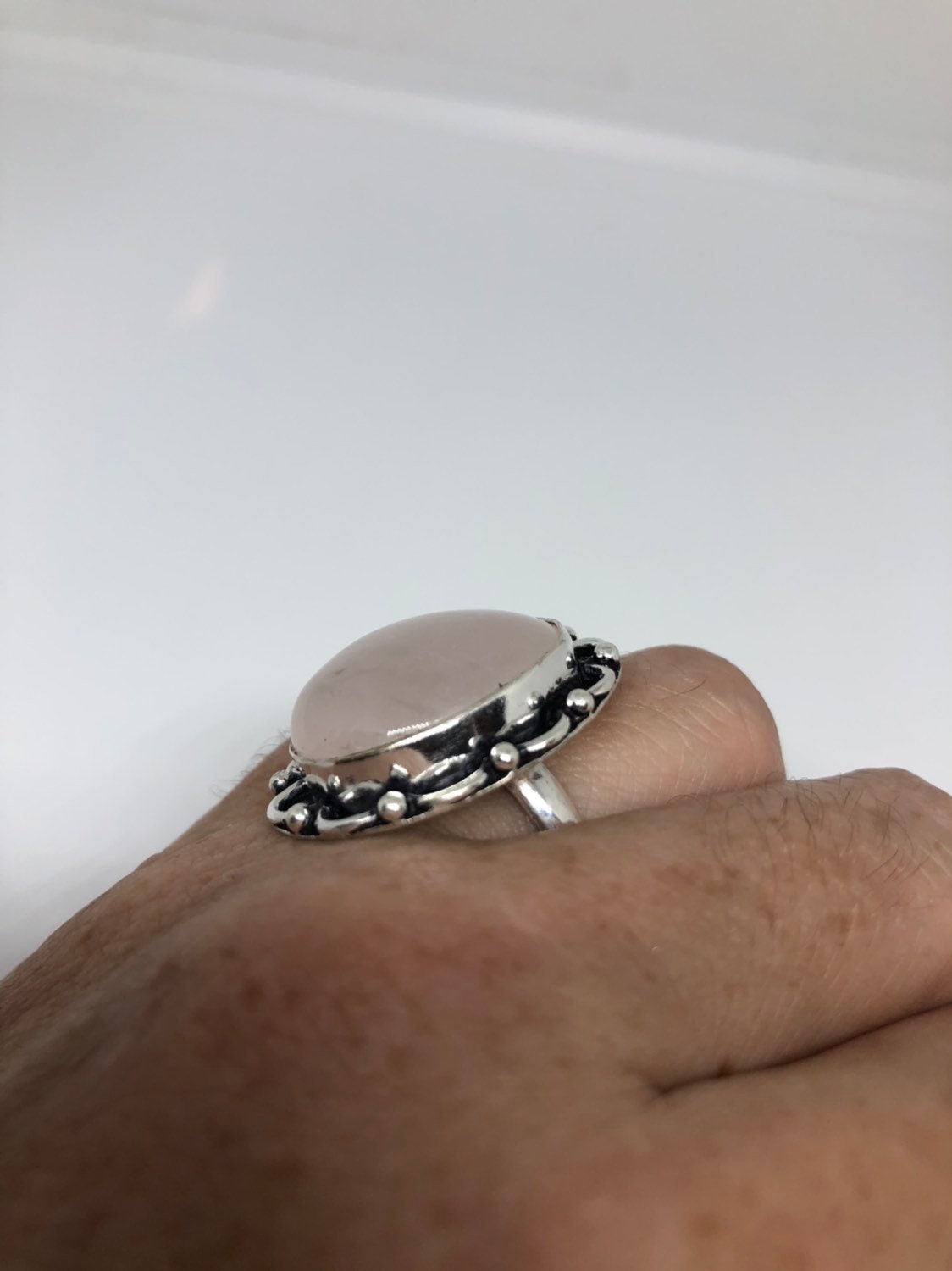 Vintage Genuine Rose Quartz Silver Ring