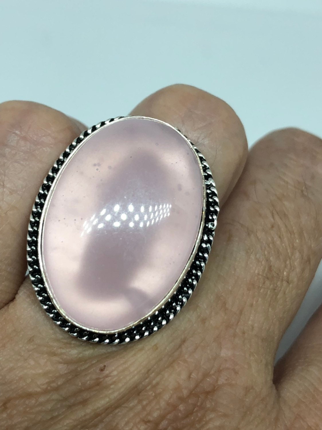 Vintage Genuine Rose Quartz Silver Ring