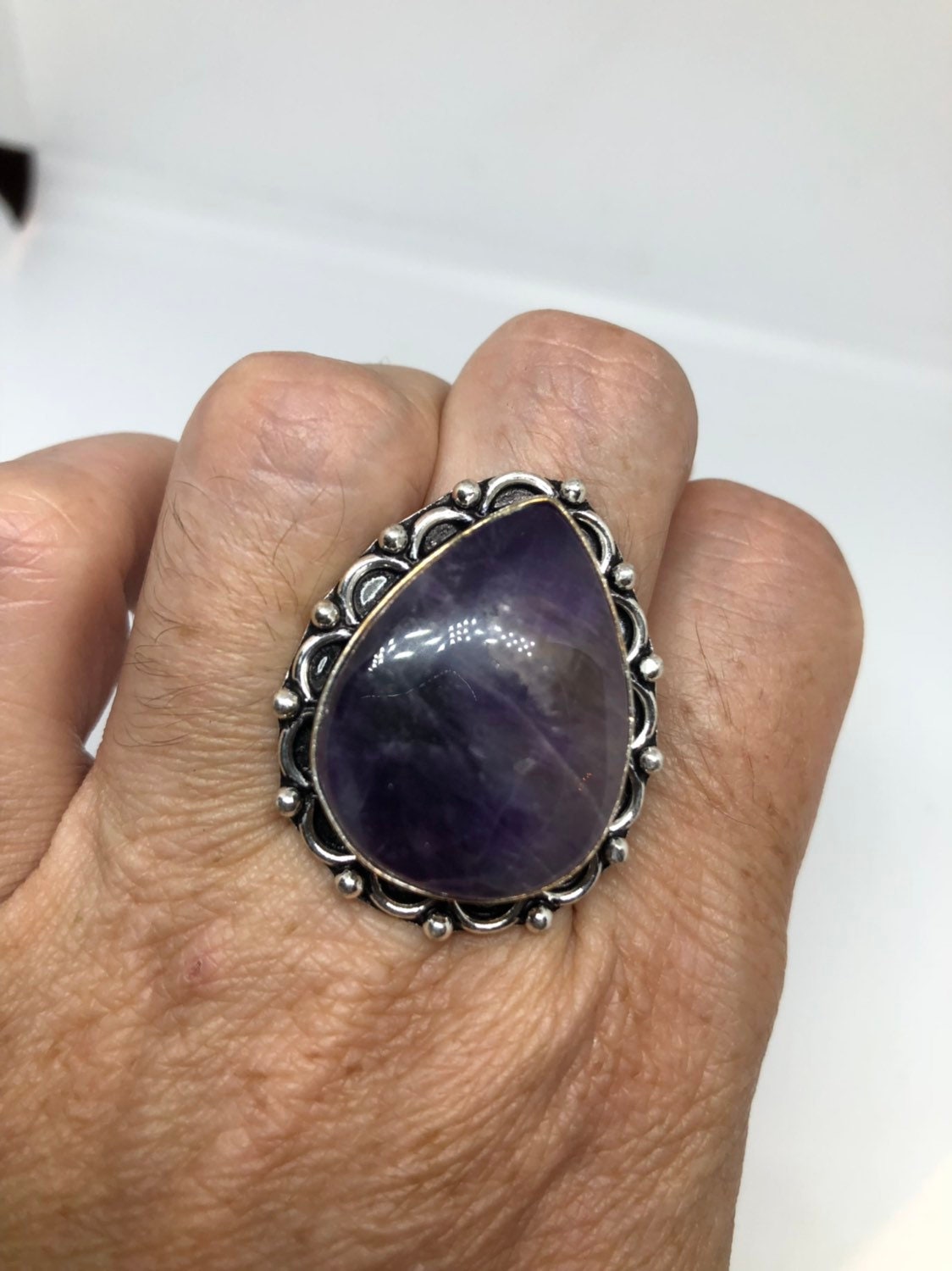 Vintage Blue Genuine Amethyst Adjustable Ring