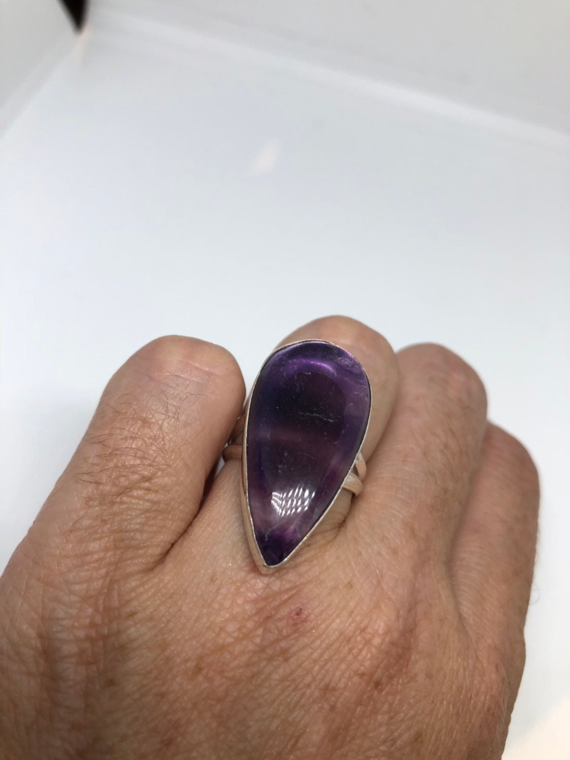Vintage Blue Genuine Amethyst Adjustable Ring