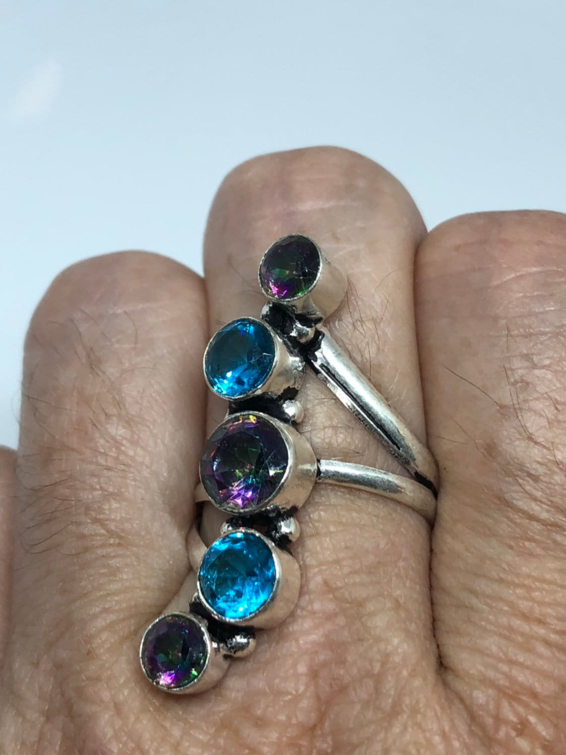Vintage Genuine Mystic Blue Topaz Blue Stone Silver Ring