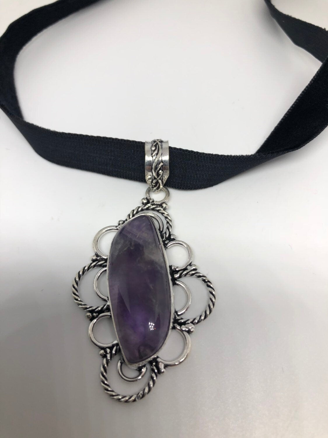 Vintage Handmade Silver Deep Purple Amethyst Pendant