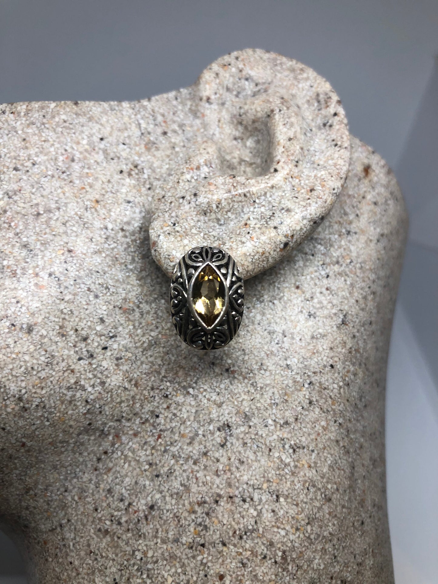 Vintage Citrine Earrings 925 Sterling Silver Stud Button