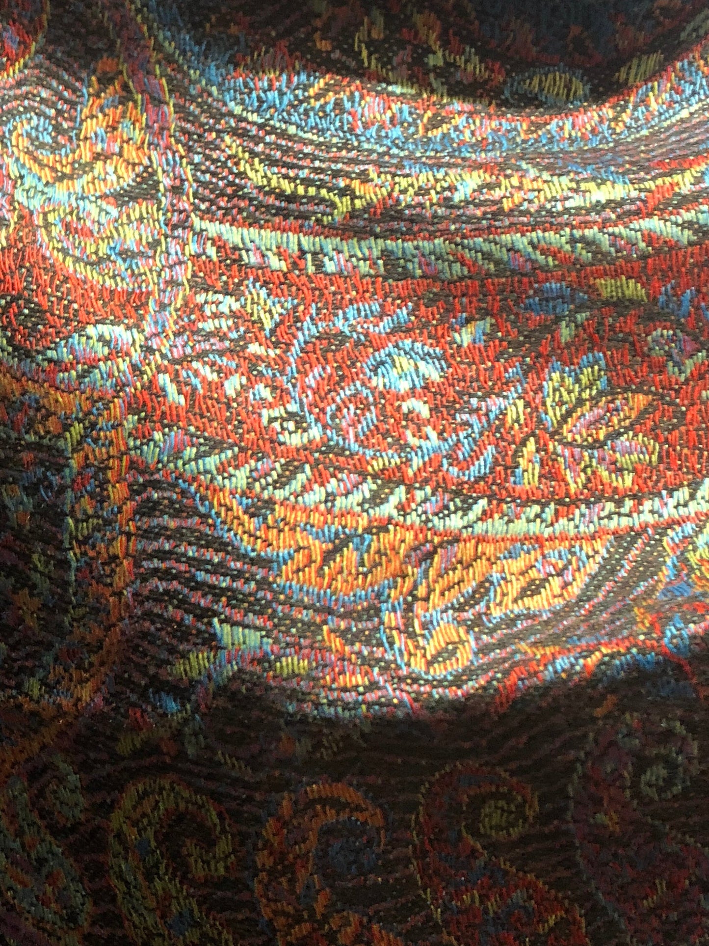 Vintage Black Red Paisley Brocade Pashmina Scarf Wrap Shawl