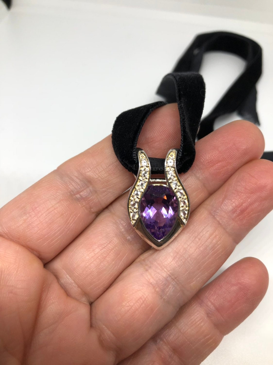 Vintage Handmade 925 Sterling Silver Purple Amethyst Pendant