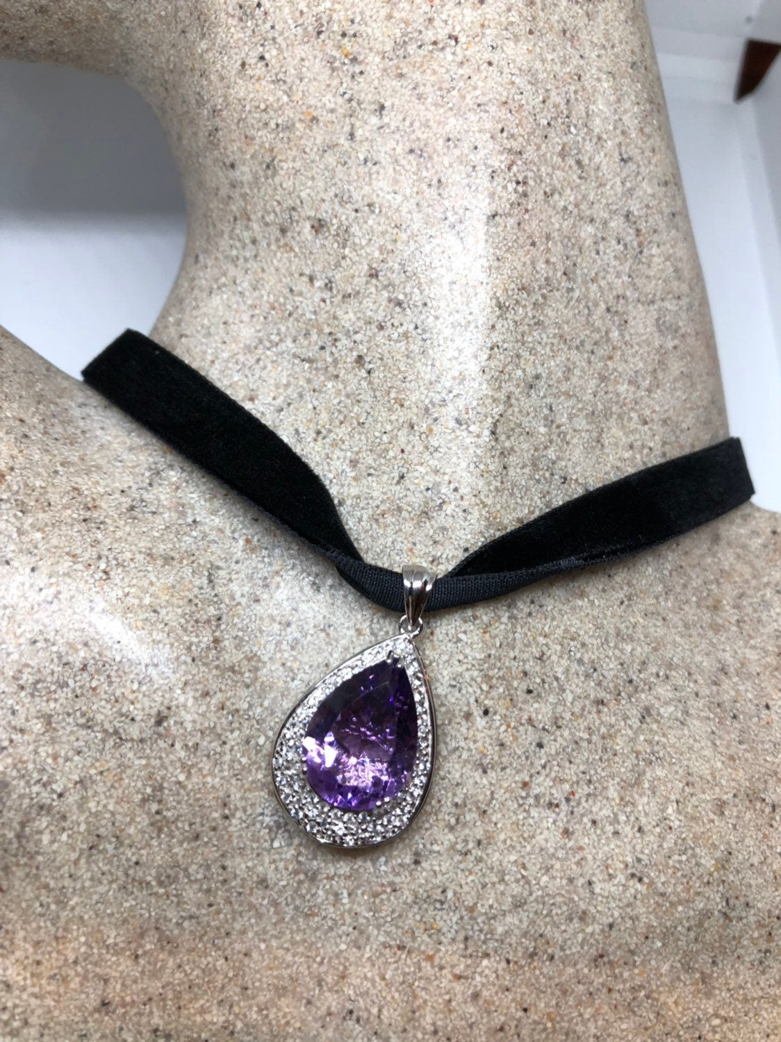 Vintage Handmade 925 Sterling Silver Purple Amethyst Pendant