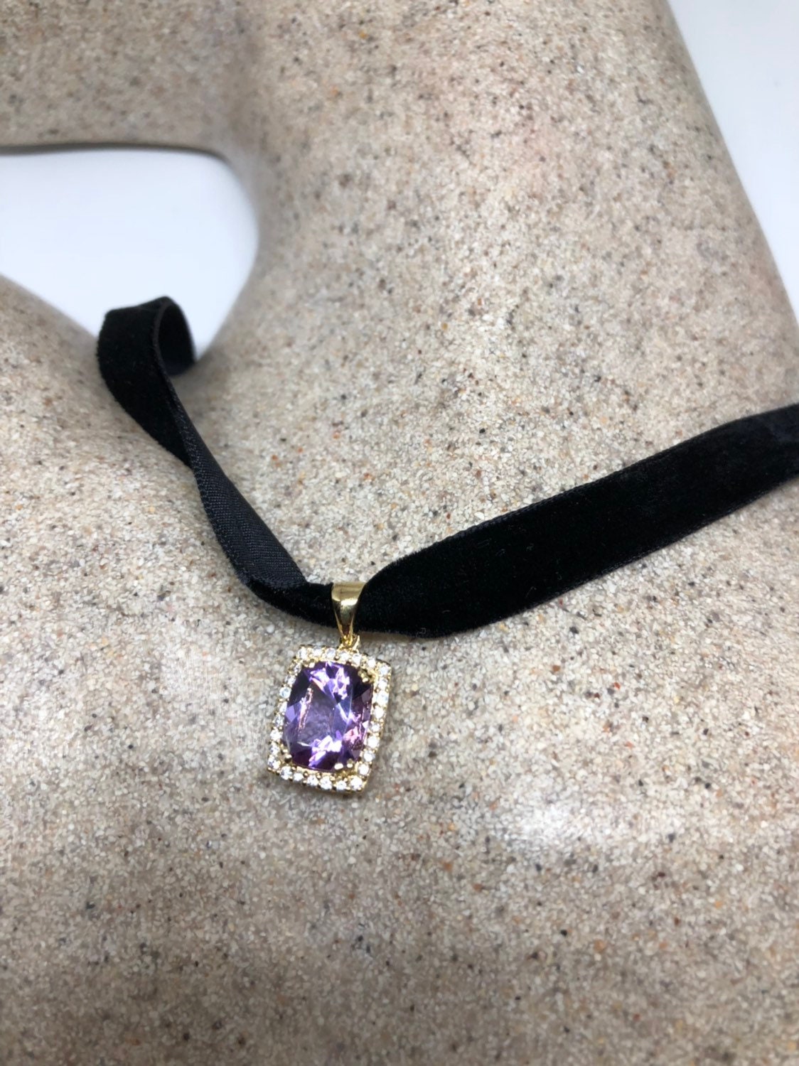 Vintage Handmade 925 Sterling Silver Purple Amethyst Pendant