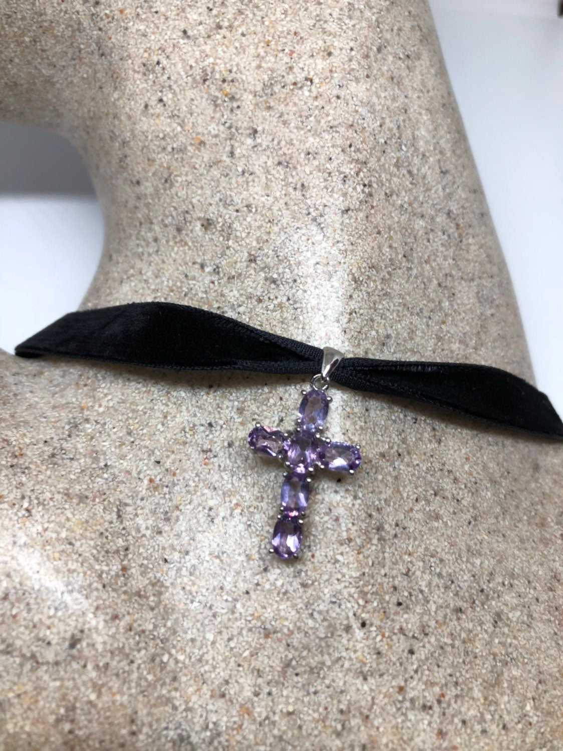 Vintage Handmade Sterling Silver Amethyst Celtic Cross Pendant