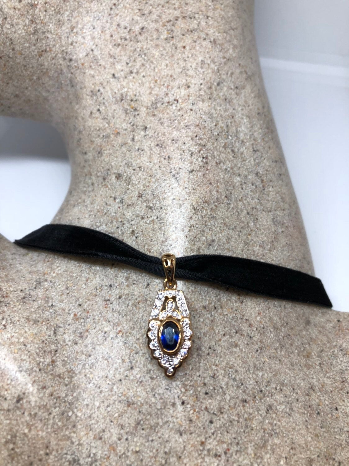 Vintage Handmade 925 Sterling Silver Gold Sapphire Pendant