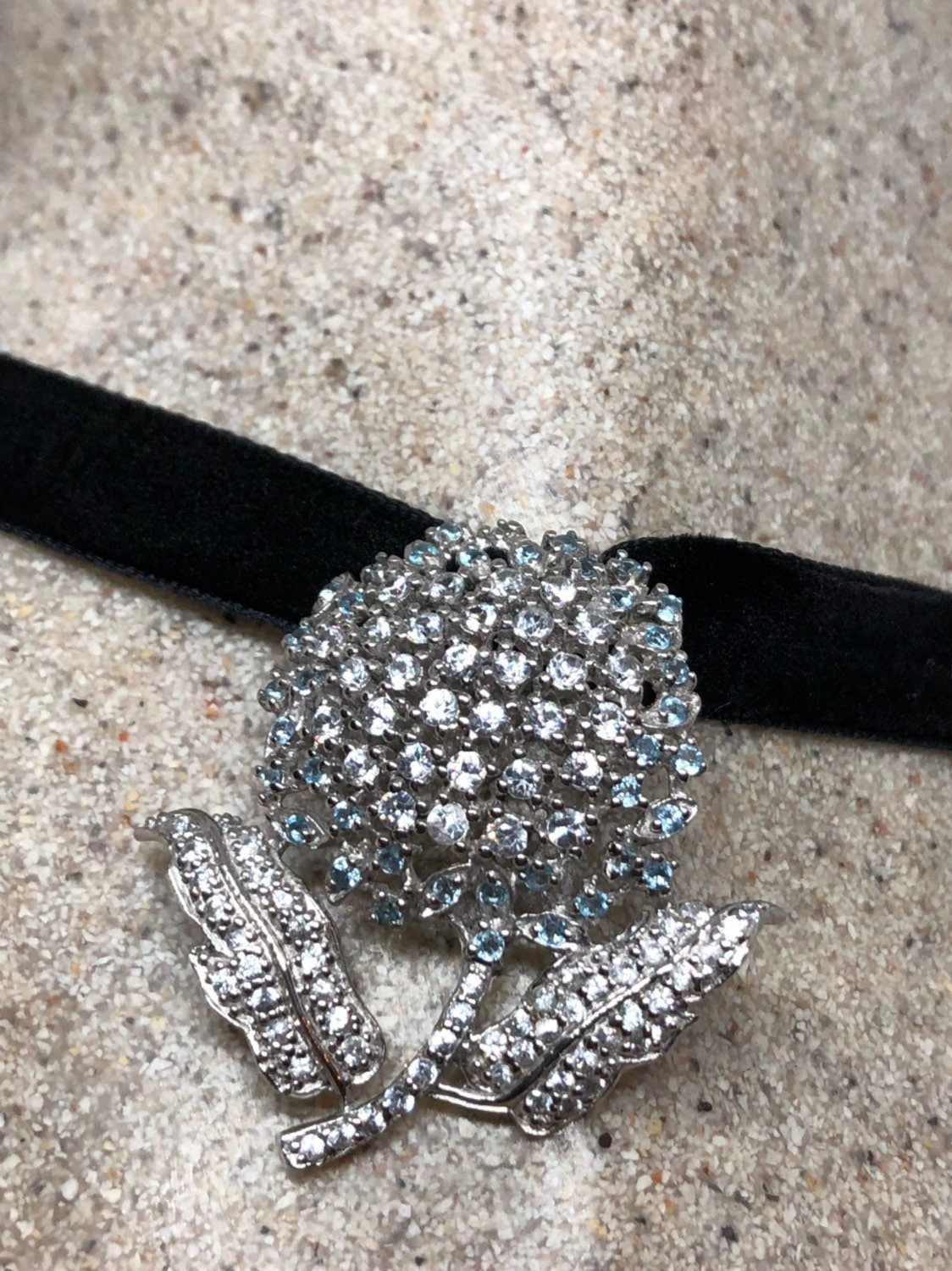 Vintage Handmade 925 Sterling Silver Gold Rhodium White Sapphire Pendant Choker