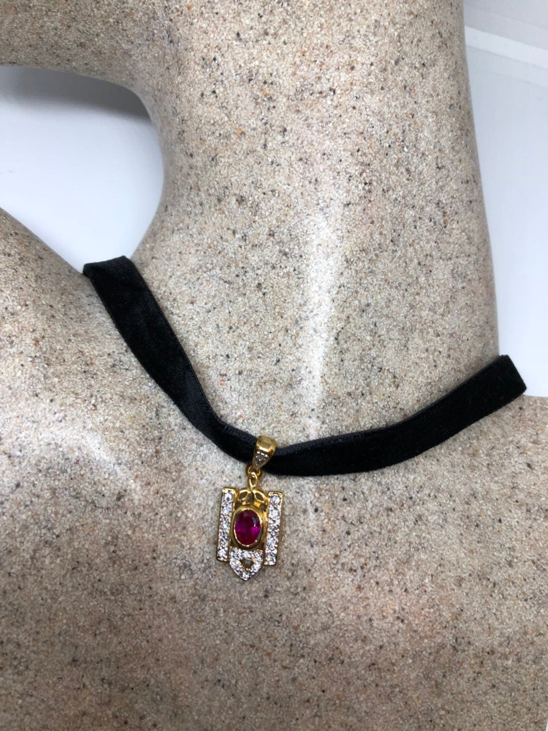 Vintage Handmade 925 Sterling Silver Gold Ruby Pendant