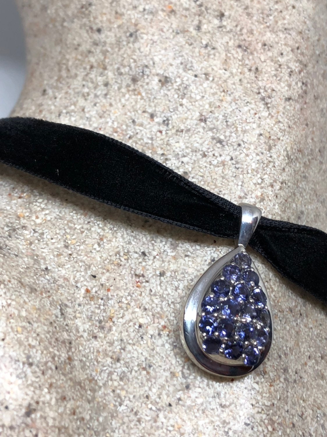 Vintage Pale Blue Genuine Iolite Antique 925 Sterling Silver Necklace