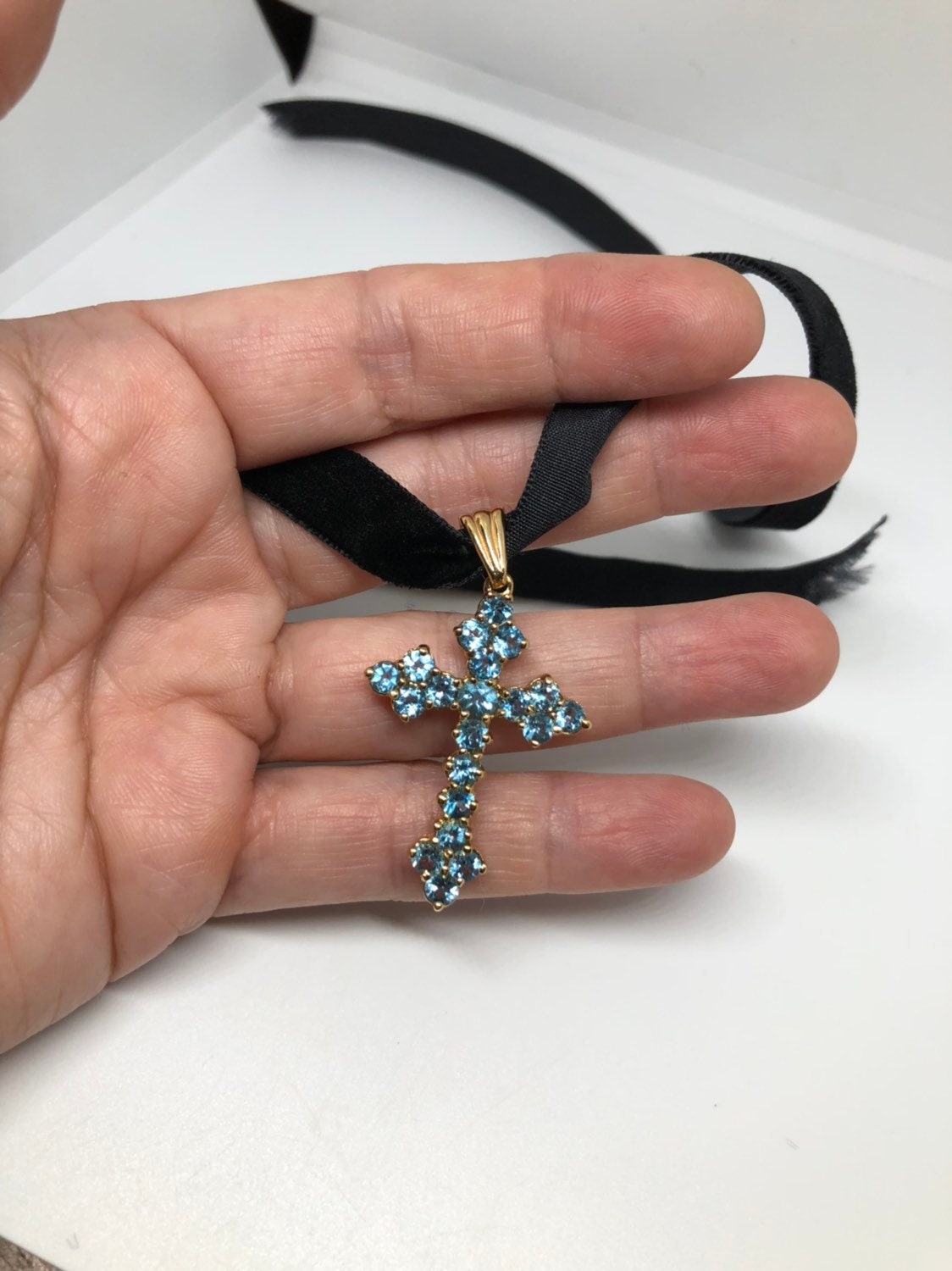 Vintage Genuine Deep Blue Topaz 925 Sterling Silver Necklace Pendant