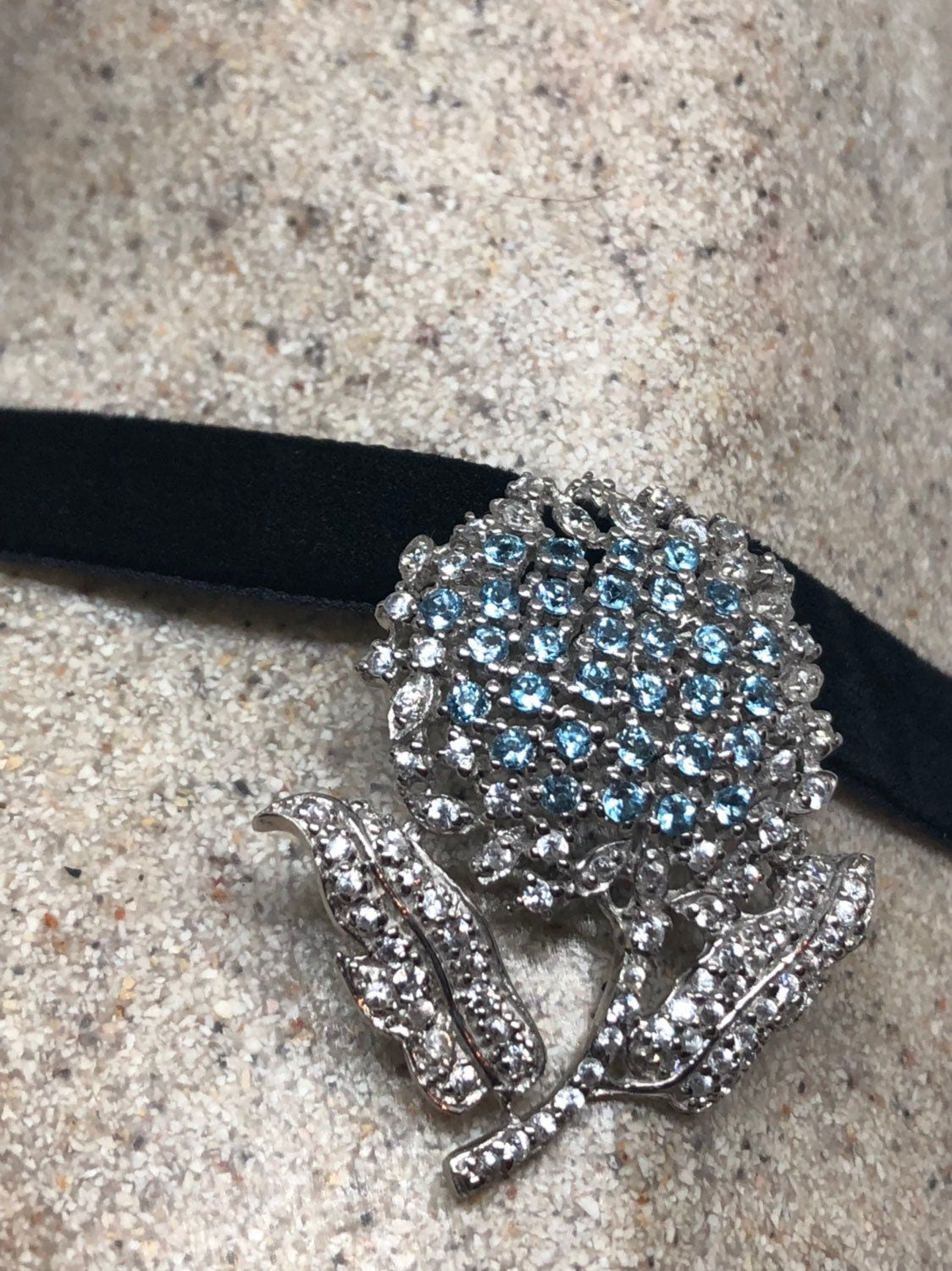 Vintage Genuine Deep Blue Topaz 925 Sterling Silver Necklace Pendant