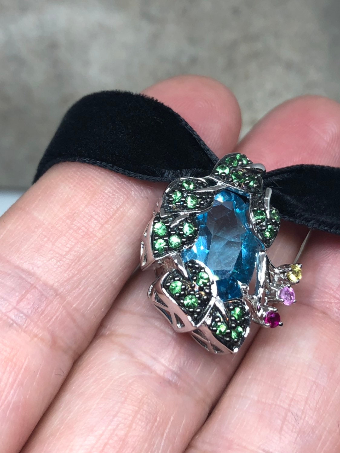 Vintage Genuine Deep Blue Topaz 925 Sterling Silver Necklace Pendant