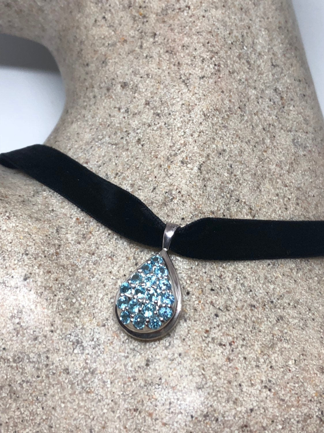 Vintage Genuine Deep Blue Topaz 925 Sterling Silver Necklace Pendant