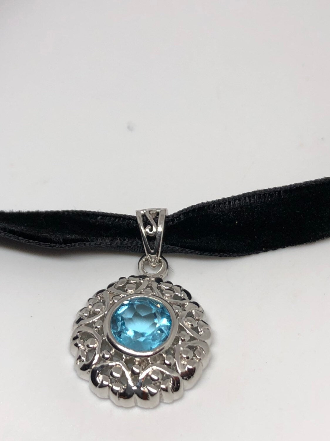 Vintage Genuine Deep Blue Topaz 925 Sterling Silver Necklace Pendant