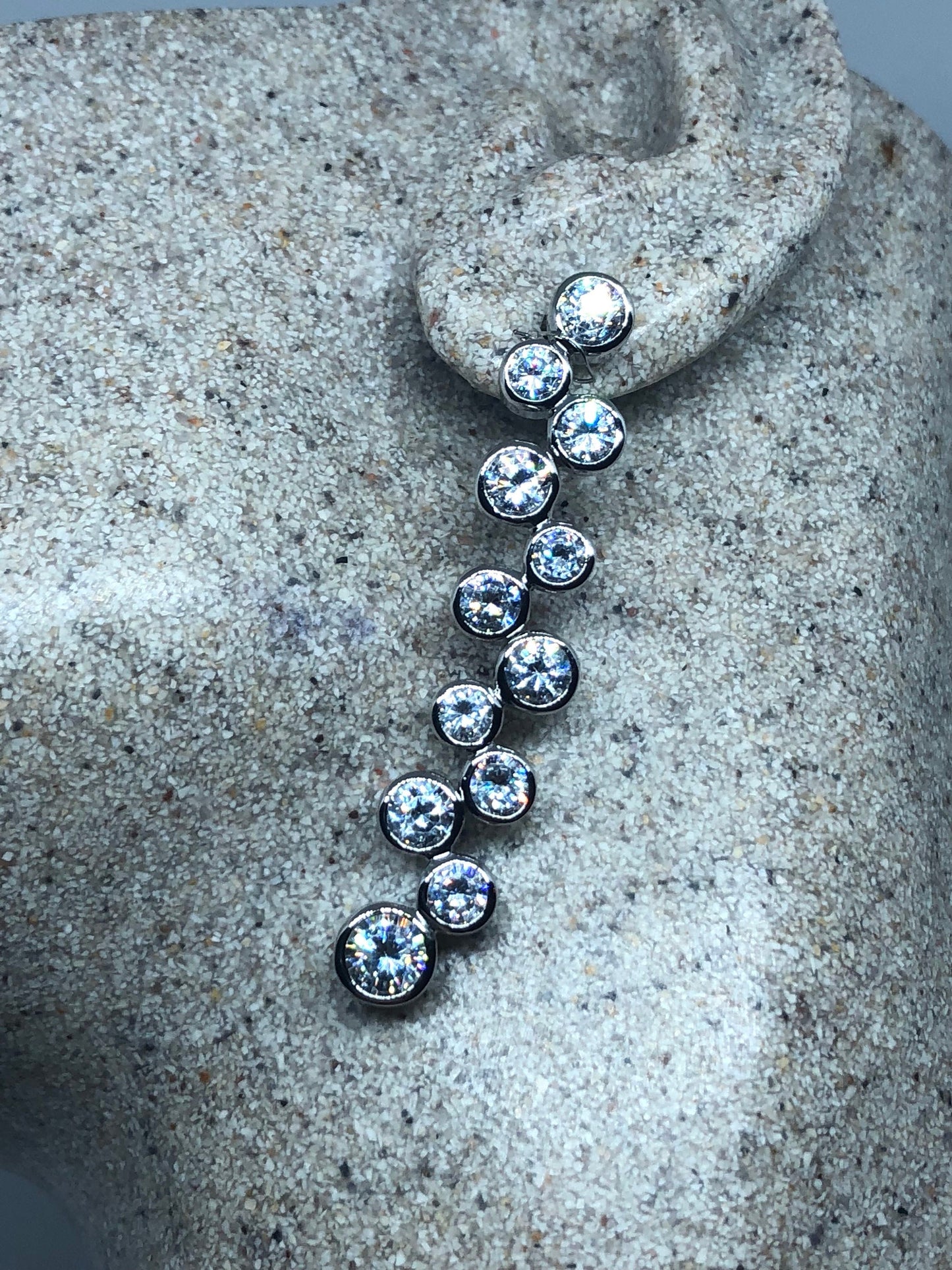 Vintage Handmade Sterling Silver diamond look Gemstone dramatic Earrings