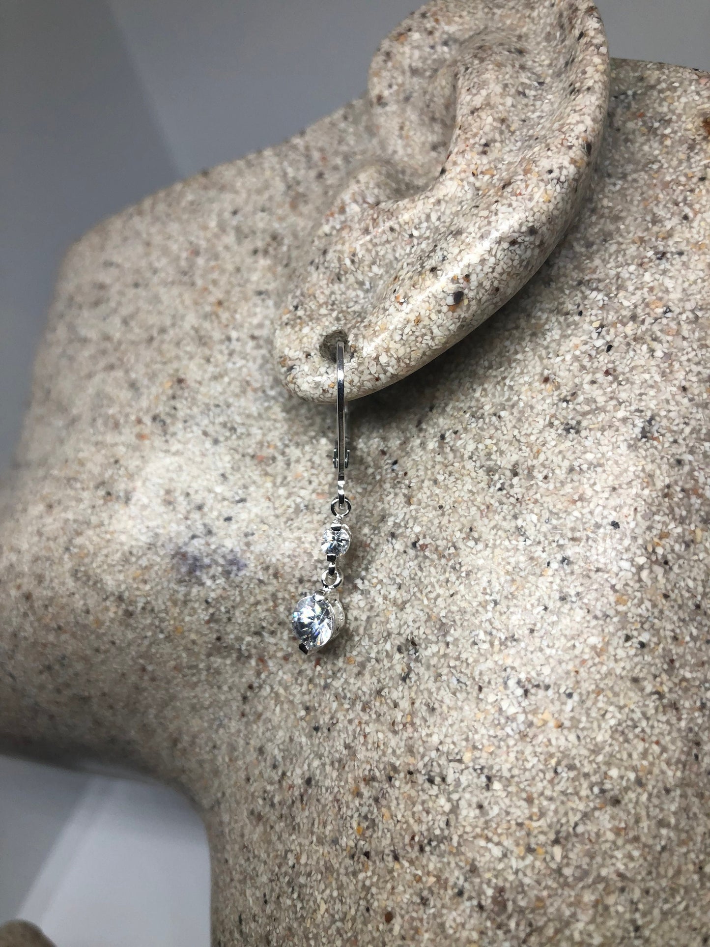Vintage Handmade Sterling Silver diamond look White Sapphire Gemstone drop Earrings
