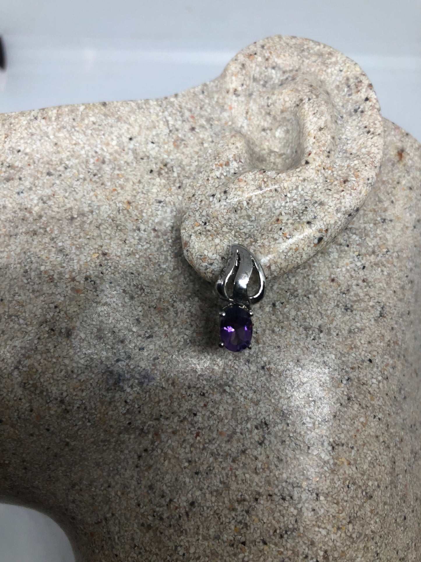 Vintage Amethyst Earrings 925 Sterling Silver Purple Stud Button